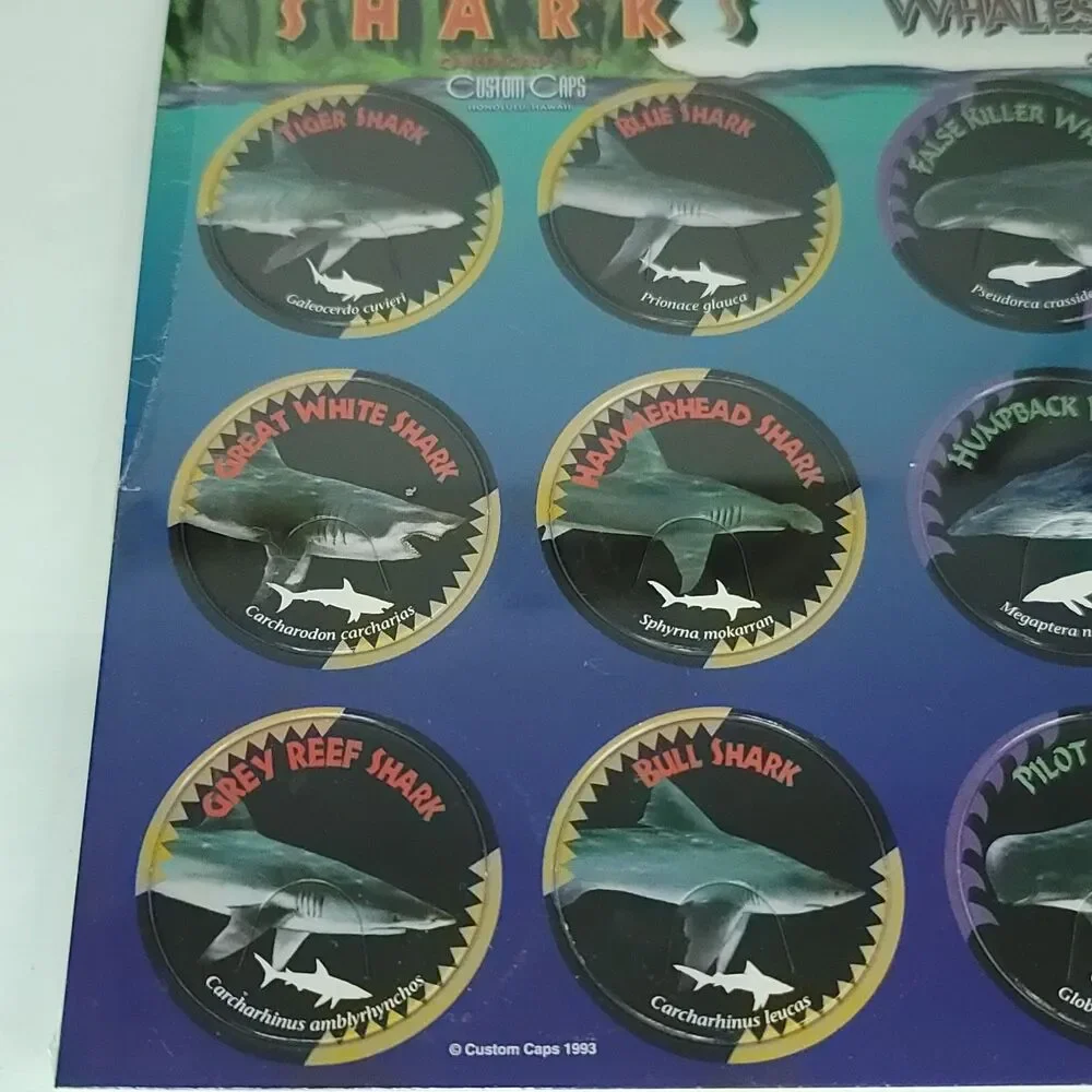 Pogs Sharks Whales Dolphins Custom Caps Sealed On Card NEW